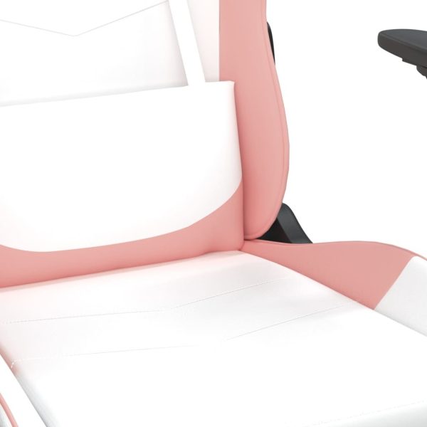 Gaming Chair with Footrest White and Pink Faux Leather