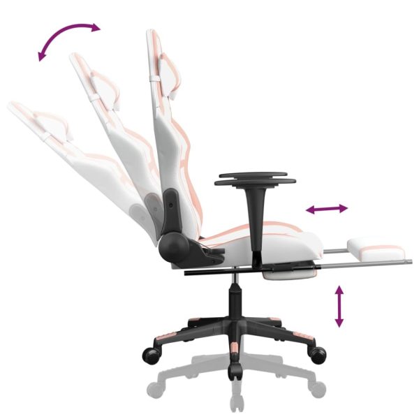 Gaming Chair with Footrest White and Pink Faux Leather