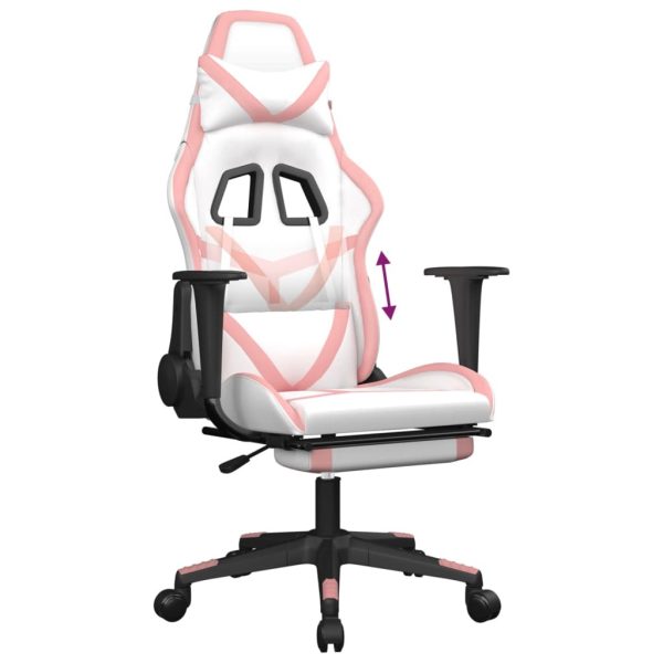 Gaming Chair with Footrest White and Pink Faux Leather