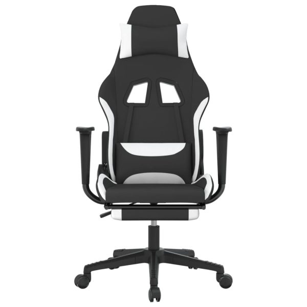 Gaming Chair with Footrest Black and White Fabric