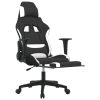 Gaming Chair with Footrest Black and White Fabric