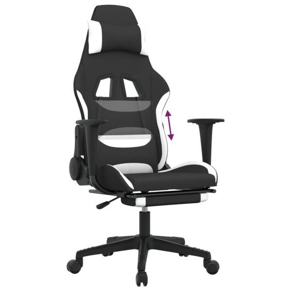 Gaming Chair with Footrest Black and White Fabric