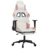 Gaming Chair with Footrest White and Pink Faux Leather