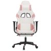 Gaming Chair with Footrest White and Pink Faux Leather