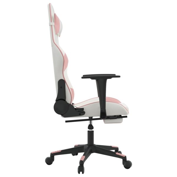 Gaming Chair with Footrest White and Pink Faux Leather