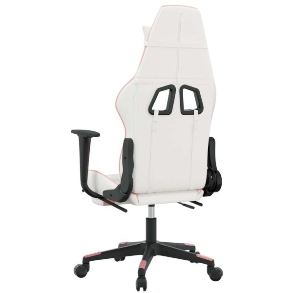 Gaming Chair with Footrest White and Pink Faux Leather