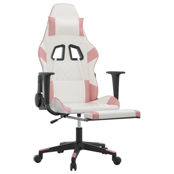 Gaming Chair with Footrest White and Pink Faux Leather