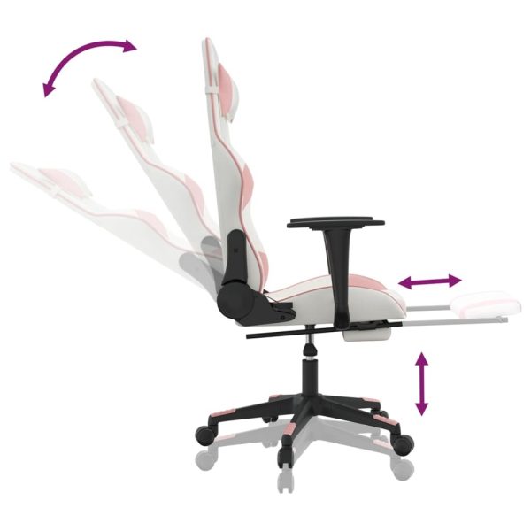 Gaming Chair with Footrest White and Pink Faux Leather