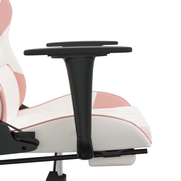 Gaming Chair with Footrest White and Pink Faux Leather