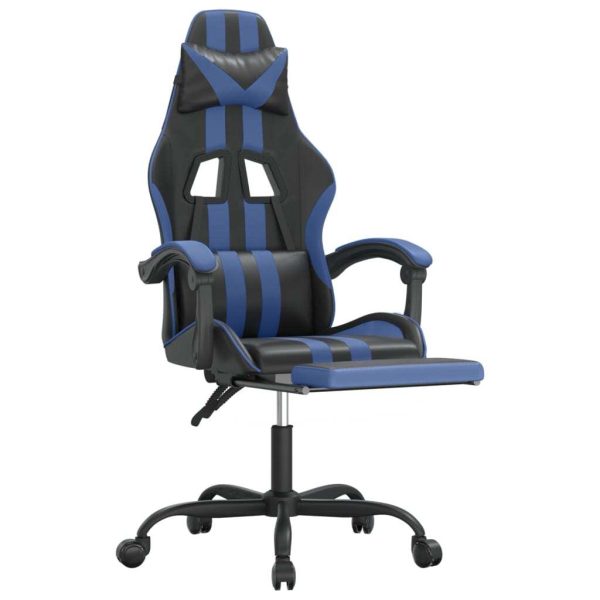 Gaming Chair with Footrest Black and Blue Faux Leather