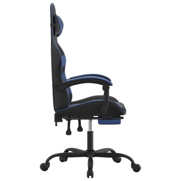 Gaming Chair with Footrest Black and Blue Faux Leather