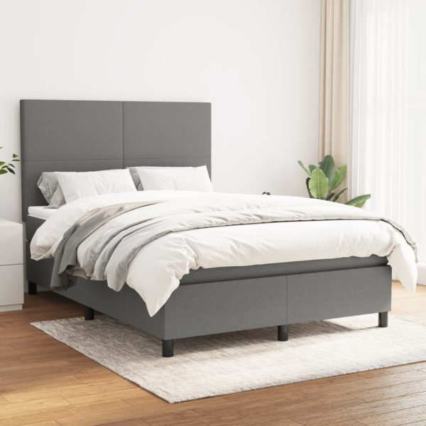 Box Spring Bed with Mattress Dark Grey 137×190 cm Double Fabric