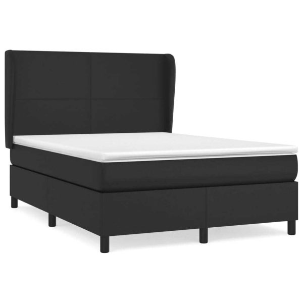 Box Spring Bed with Mattress Black Faux Leather