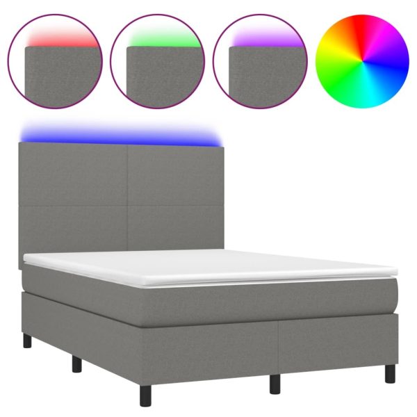Box Spring Bed with Mattress&LED Dark Grey Fabric
