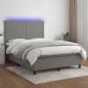 Box Spring Bed with Mattress&LED Dark Grey 137×190 cm Double Fabric