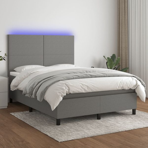 Box Spring Bed with Mattress&LED Dark Grey 137×190 cm Double Fabric