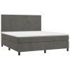Box Spring Bed with Mattress&LED Dark Grey 152×203 cm Queen Velvet