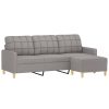 Coventry 3-Seater Sofa with Footstool Light Grey 180 cm Fabric