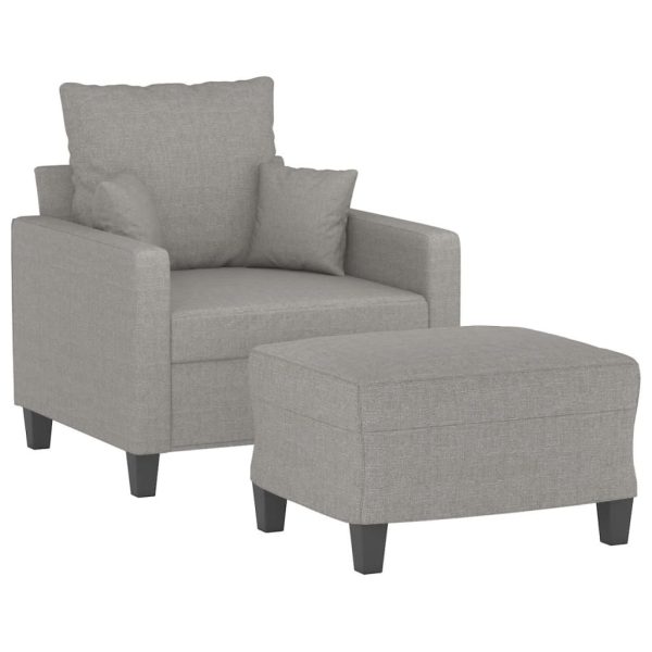 Evington Sofa Chair with Footstool Light Grey 60 cm Fabric