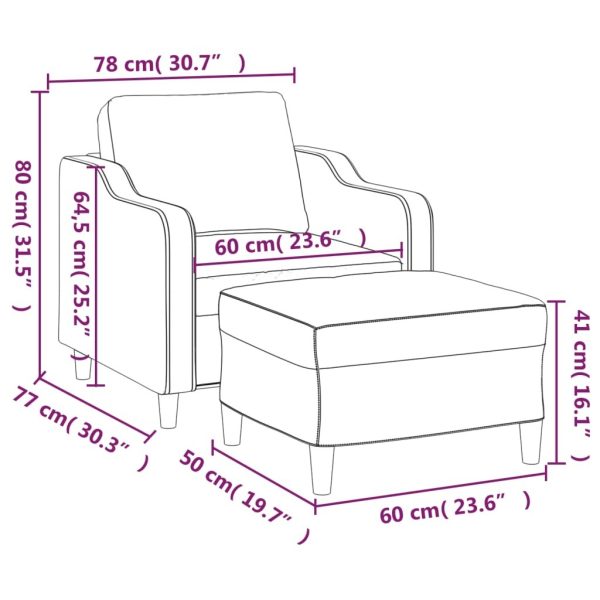 Seacombe Sofa Chair with Footstool Light Grey 60 cm Fabric