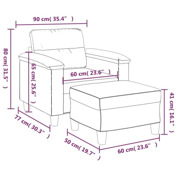 Dorridge Sofa Chair with Footstool Black 60 cm Faux Leather