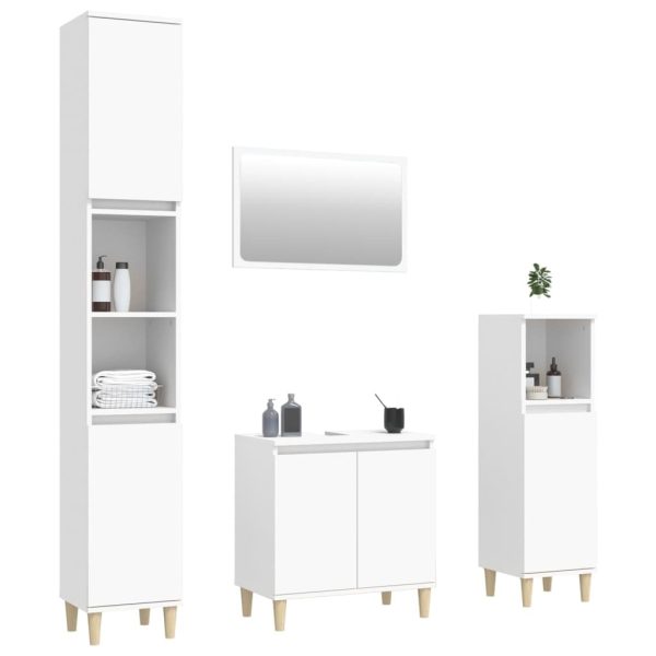 4 Piece Bathroom Furniture Set White Engineered Wood