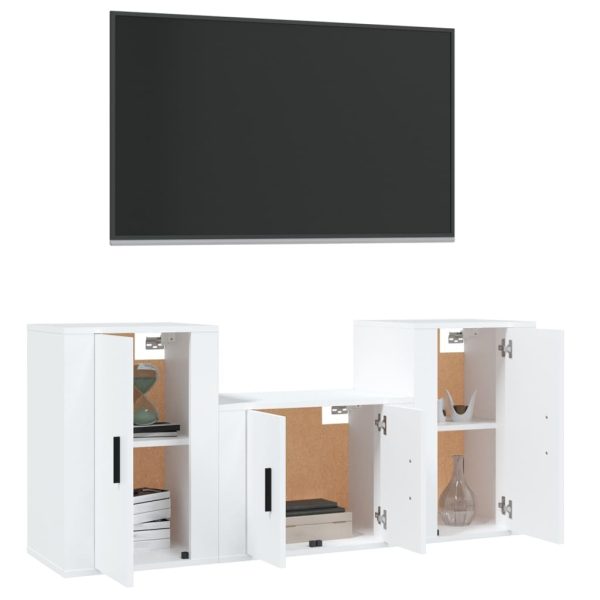 3 Piece TV Cabinet Set White Engineered Wood