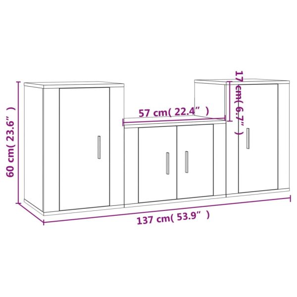 3 Piece TV Cabinet Set White Engineered Wood