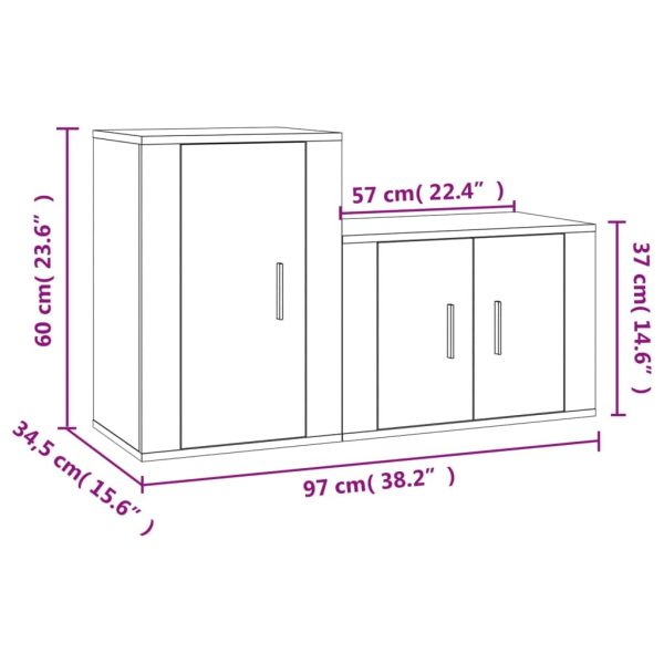 2 Piece TV Cabinet Set White Engineered Wood