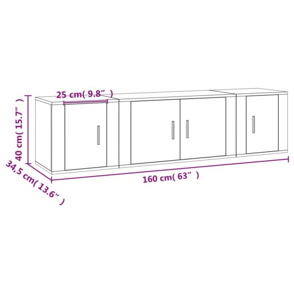 3 Piece TV Cabinet Set White Engineered Wood