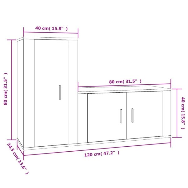 2 Piece TV Cabinet Set White Engineered Wood