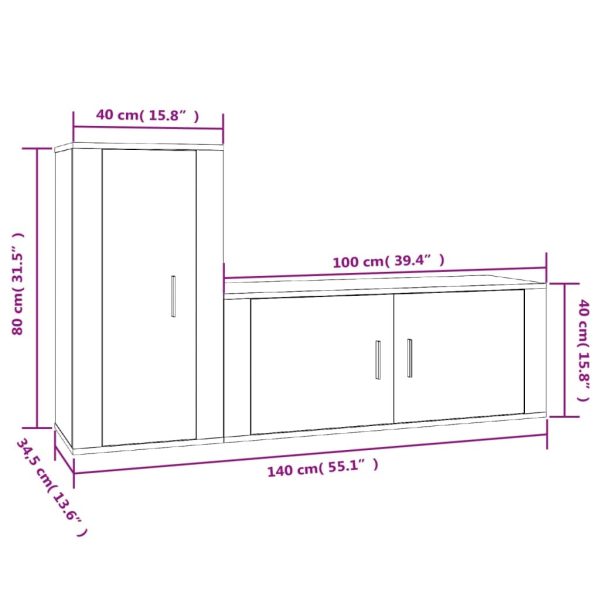 2 Piece TV Cabinet Set White Engineered Wood