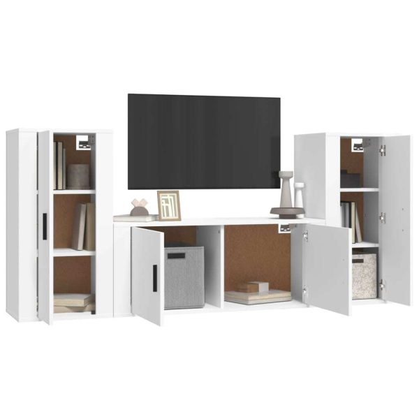 3 Piece TV Cabinet Set White Engineered Wood