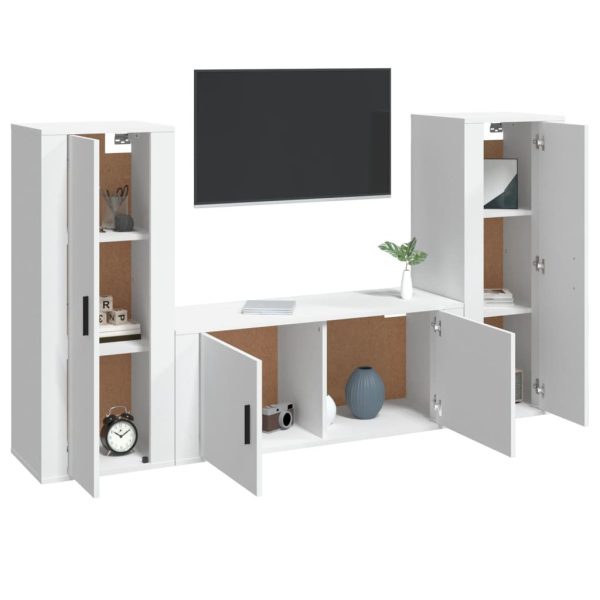 3 Piece TV Cabinet Set White Engineered Wood