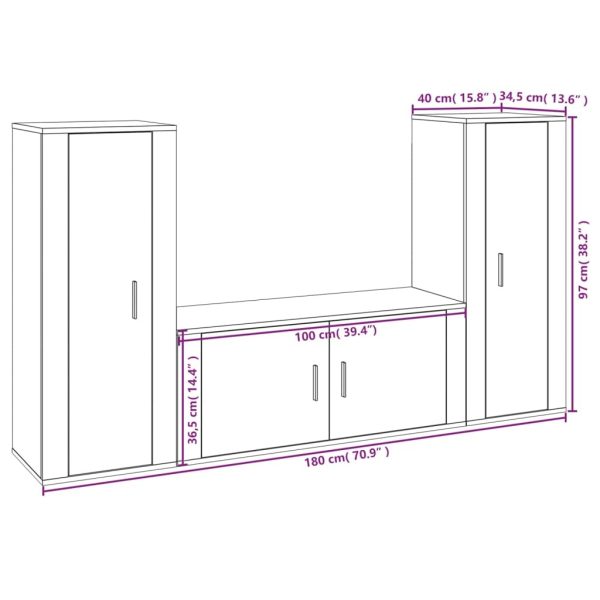 3 Piece TV Cabinet Set White Engineered Wood