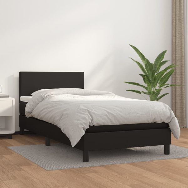 Box Spring Bed With Mattress Black 100×200 cm Faux Leather