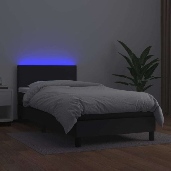 Box Spring Bed with Mattress&LED Black 100x200cm Faux Leather