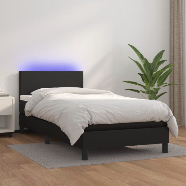 Box Spring Bed with Mattress&LED Black 100x200cm Faux Leather