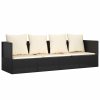 Outdoor Lounge Bed with Cushions Black Poly Rattan