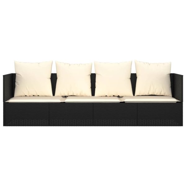 Outdoor Lounge Bed with Cushions Black Poly Rattan