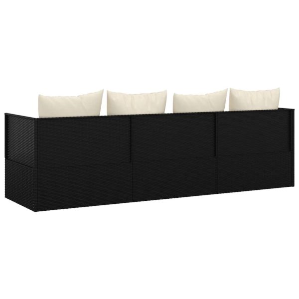 Outdoor Lounge Bed with Cushions Black Poly Rattan