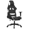 Massage Gaming Chair with Footrest Black and White Fabric