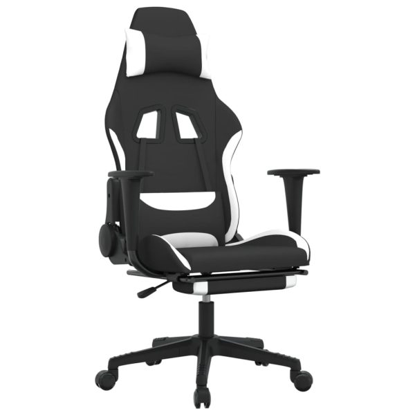 Massage Gaming Chair with Footrest Black Fabric