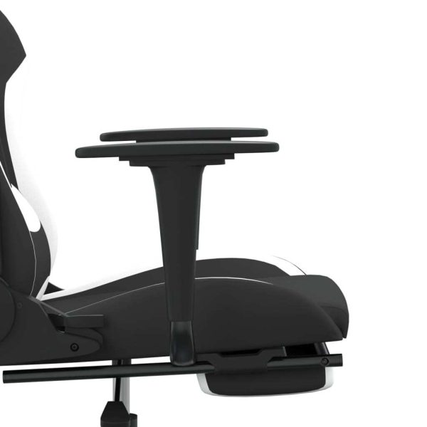 Massage Gaming Chair with Footrest Black and White Fabric