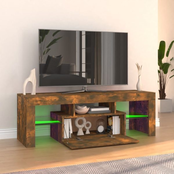 Crigglestone TV Cabinet with LED Lights Smoked Oak 120x35x40 cm