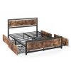 Batlow Metal Bed Frame Queen Mattress Base Platform Wooden 4 Drawers Industrial