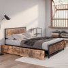 Batlow Metal Bed Frame Queen Mattress Base Platform Wooden 4 Drawers Industrial