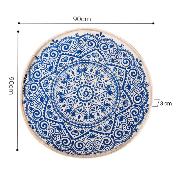 Blue Carpet Soft Linen Bohemian Non-Slip Floor Retro Minimalist Round Rug Home Decor with Tassels