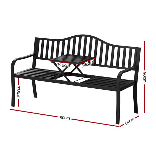 Outdoor Garden Bench Seat Loveseat Steel Foldable Table Patio Furniture Black