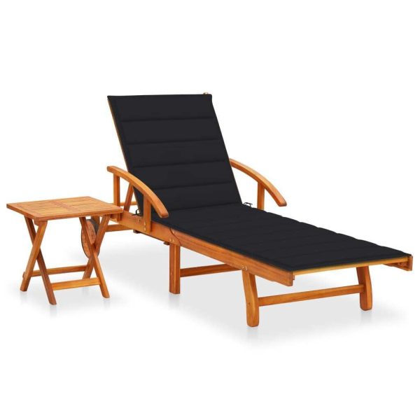 Garden Sun Lounger with Cushion Solid Wood Acacia